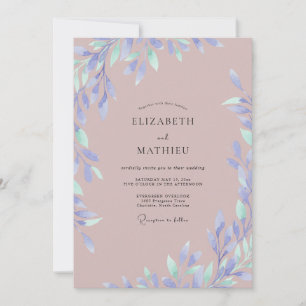 Convites Casamento com Folha de Periwinkle Rosa Empoeirada