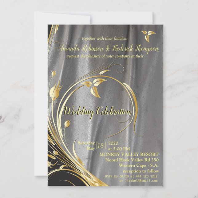 Convites Casamento com Folha de Prata e Dourada (Frente)