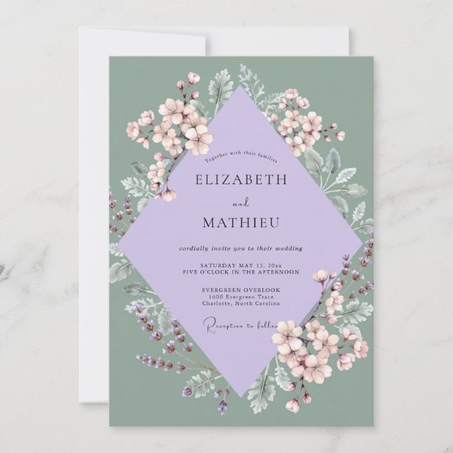 Convites Casamento com Folha de Rosa Malva (Frente)