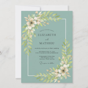 Convites Casamento com Folha de Teal Empoeirada