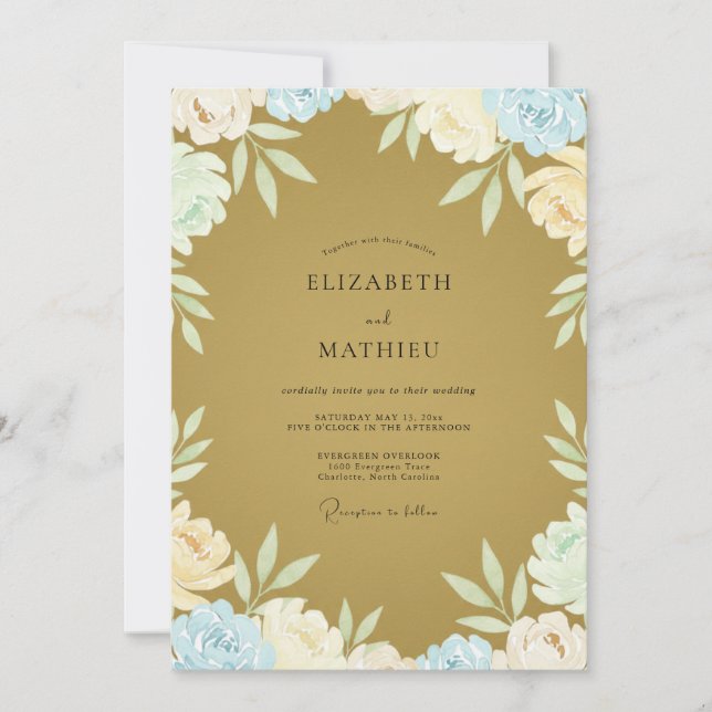 Convites Casamento com Folha de Vinca Mostarda (Frente)