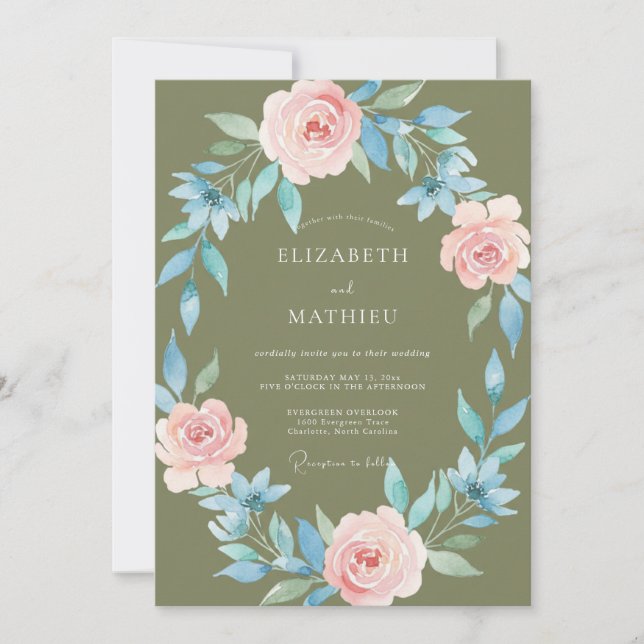 Convites Casamento com Folha de Vinca Oliva (Frente)