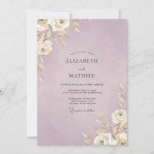 Convites Casamento com Folha Dourada Lilás