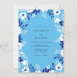 Convites Casamento com Folha Pintada Azul