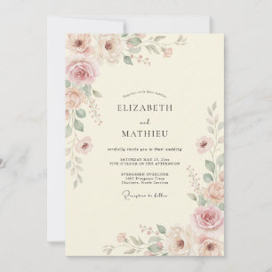Convites Casamento com Folha Pintada de Creme Mauve