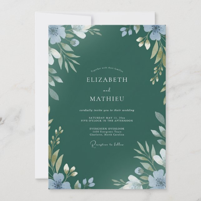 Convites Casamento com Folha Pintada de Esmeralda (Frente)
