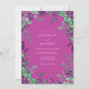 Convites Casamento com Folha Pintada de Magenta Prado