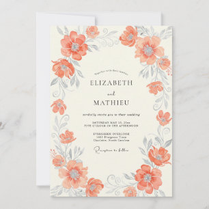 Convites Casamento com Folha Pintada de Terracota Suave