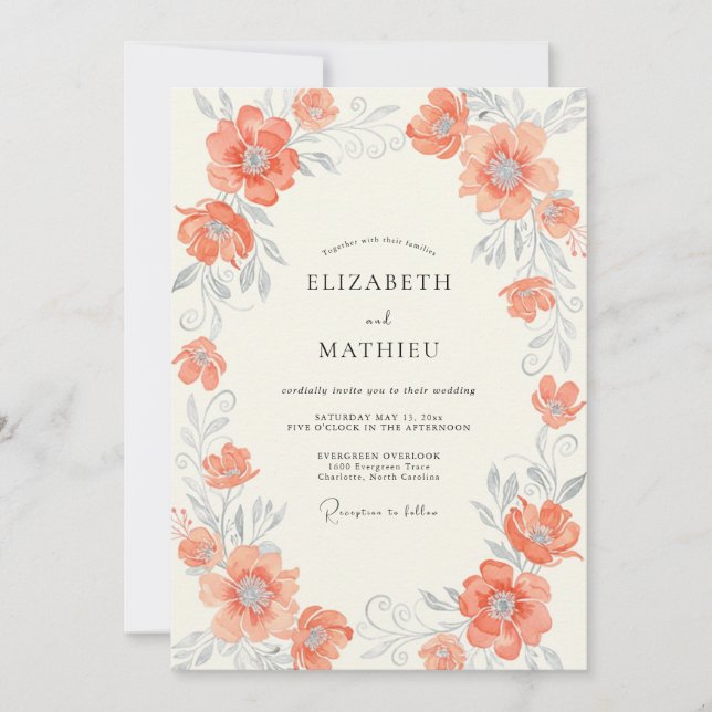 Convites Casamento com Folha Pintada de Terracota Suave (Frente)