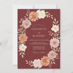 Convites Casamento com Folha Pintada em Merlot Profundo