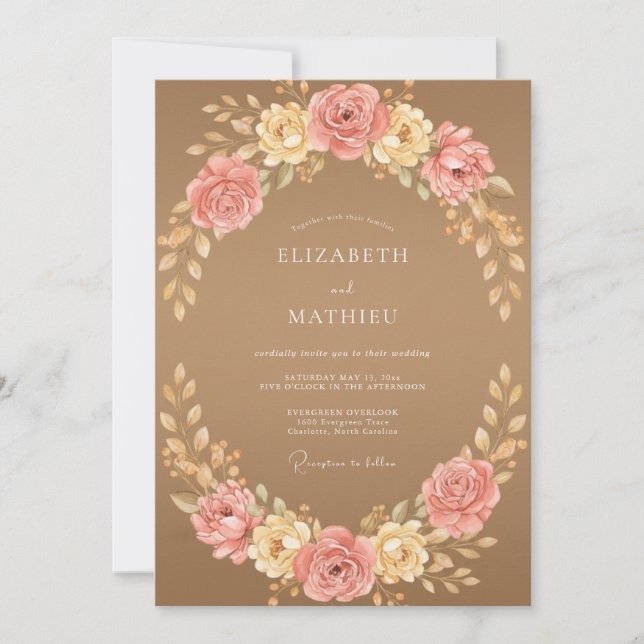 Convites Casamento com Folha Rosa Terracota (Frente)