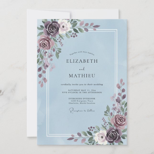 Convites Casamento com Folha Violeta Periwinkle (Frente)