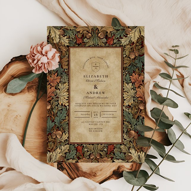 Convites Casamento com Folhagem Botânica Vintage (Criador carregado)