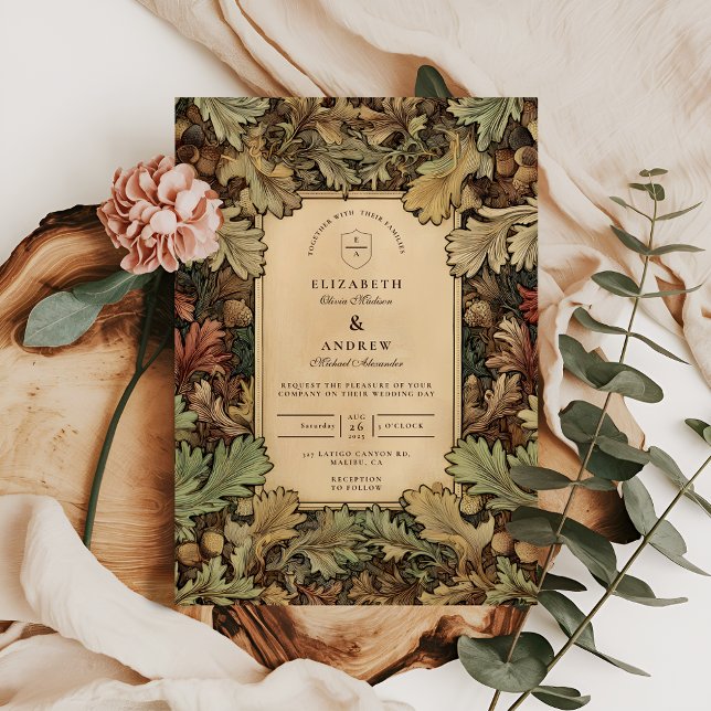 Convites Casamento com Folhagem Botânica Vintage (Criador carregado)