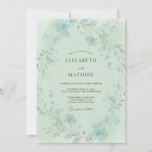 Convites Casamento com Folhagem Cinza Eucalipto Teal Espuma