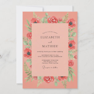 Convites Casamento com Folhagem Coral e Papoula