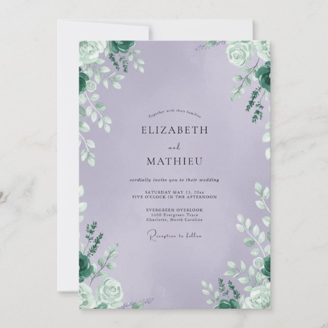 Convites Casamento com Folhagem de Ámbar Muted Eucalipto (Frente)