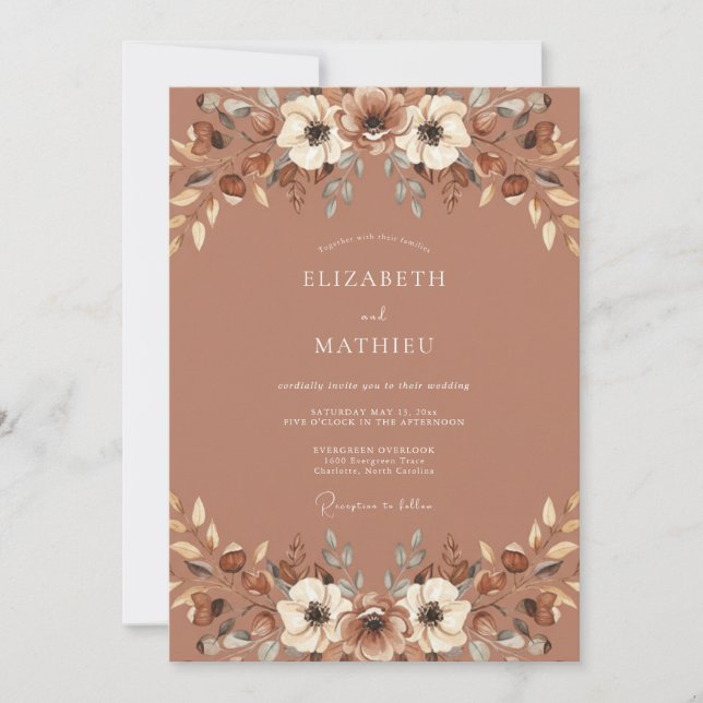 Convites Casamento com Folhagem de Argila Enferrujada Eucal (Frente)