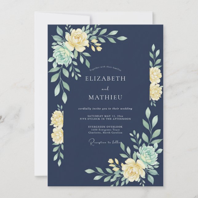 Convites Casamento com Folhagem de Eucalipto Azul Índigo (Frente)