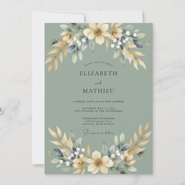 Convites Casamento com Folhagem de Eucalipto Celadon Champa (Frente)