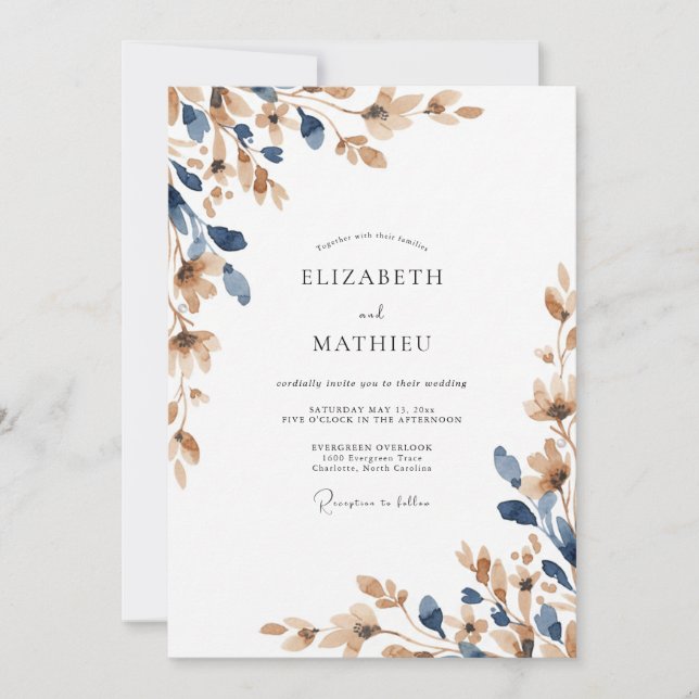 Convites Casamento com Folhagem de Eucalipto Champanhe Índi (Frente)