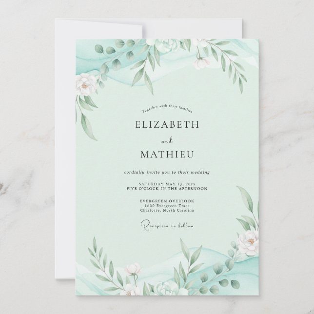 Convites Casamento com Folhagem de Eucalipto Cinza Espuma d (Frente)