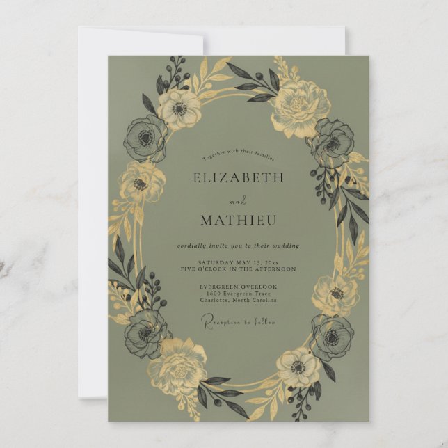 Convites Casamento com Folhagem de Eucalipto e Champanhe Ol (Frente)