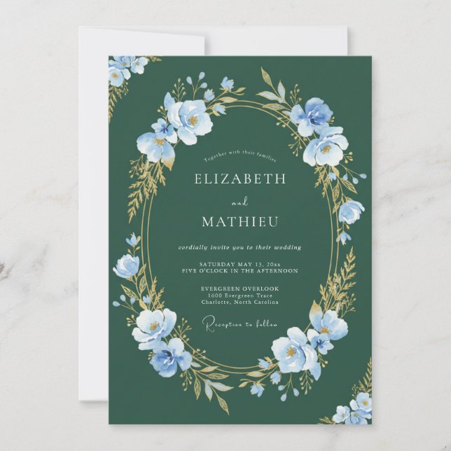 Convites Casamento com Folhagem de Eucalipto e Vinca Flores (Frente)