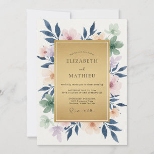 Convites Casamento com Folhagem de Eucalipto Indigo Pêssego