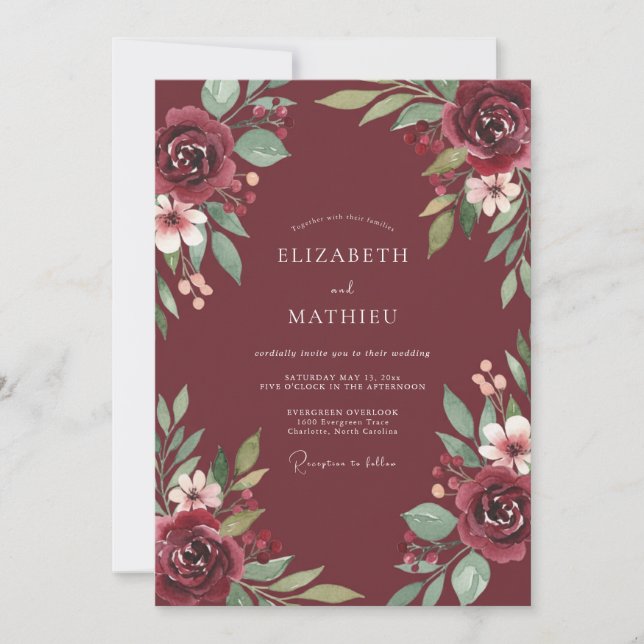 Convites Casamento com Folhagem de Eucalipto Marrom (Frente)