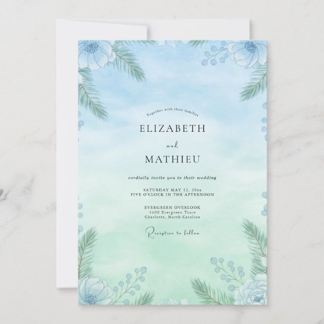 Convites Casamento com Folhagem de Eucalipto Sky Mint (Frente)