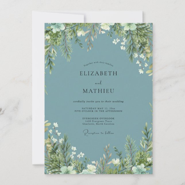 Convites Casamento com Folhagem de Eucalipto Slate (Frente)