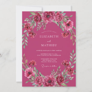 Convites Casamento com Folhagem de Fruta Magenta