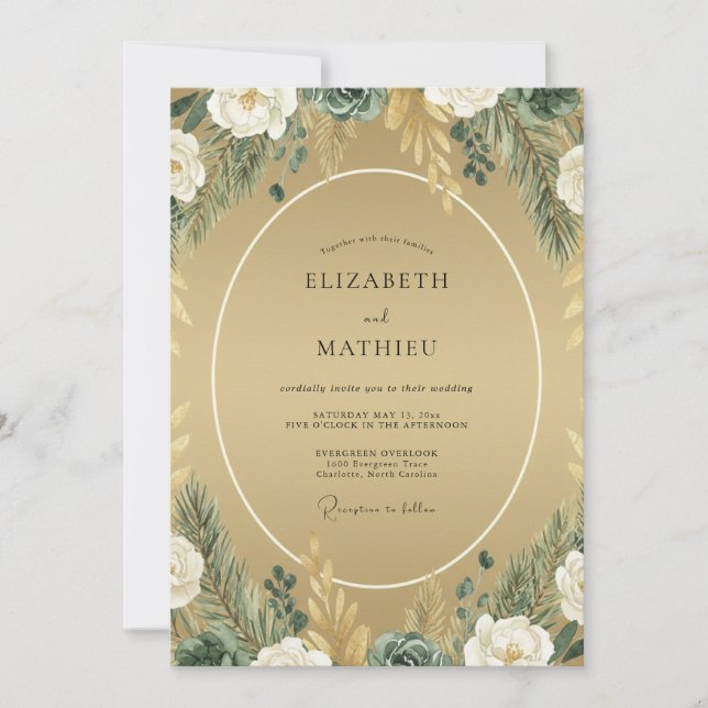 Convites Casamento com Folhagem de Mostarda e Salvia (Frente)