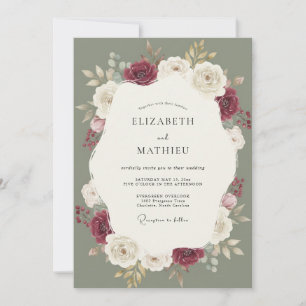 Convites Casamento com Folhagem de Musgo Borgonha