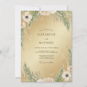 Convites Casamento com Folhagem de Musgo Champagne
