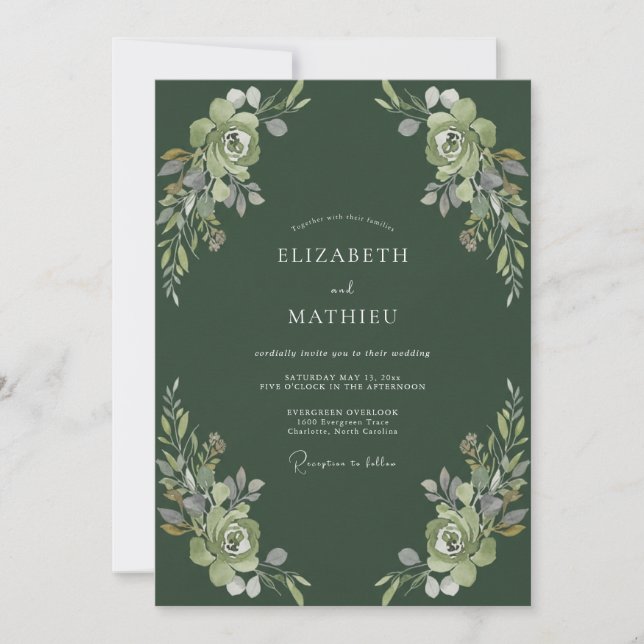 Convites Casamento com Folhagem de Musgo Profundo (Frente)