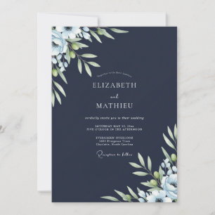 Convites Casamento com folhagem de oliveira eucalipto azul-