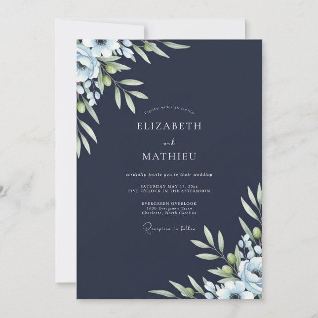 Convites Casamento com folhagem de oliveira eucalipto azul- (Frente)