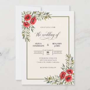 Convites Casamento com Folhagem de Papoula Escarlate