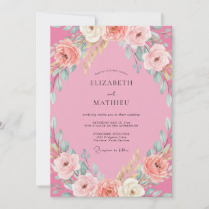 Convites Casamento com Folhagem de Peônia Magenta