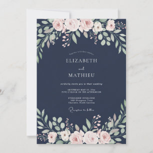 Convites Casamento com Folhagem de Pêssego à Meia-Noite Euc
