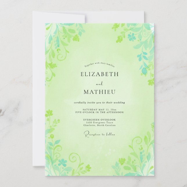 Convites Casamento com Folhagem de Pistache Eucalipto Suave (Frente)