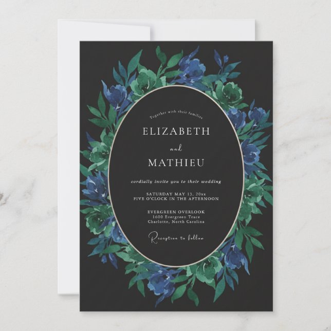 Convites Casamento com Folhagem de Safira e Esmeralda Eucal (Frente)