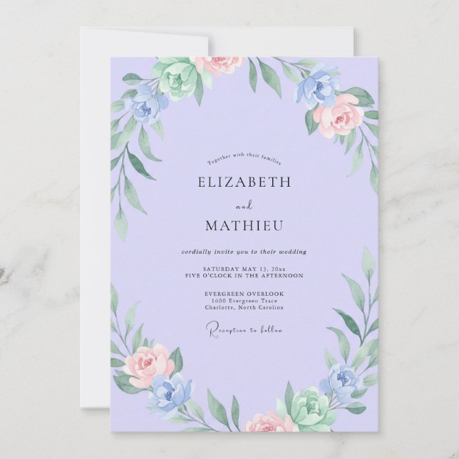 Convites Casamento com Folhagem de Sage e Rosa Bege de Vinc (Frente)