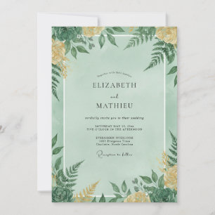 Convites Casamento com Folhagem de Samambaia Menta