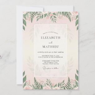 Convites Casamento com Folhagem de Samambaia Rosa