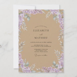 Convites Casamento com Folhagem de Wistéria Bege