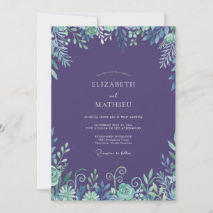 Convites Casamento com Folhagem em Aquarela Âmbar