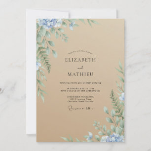 Convites Casamento com Folhagem em Aquarela Bege